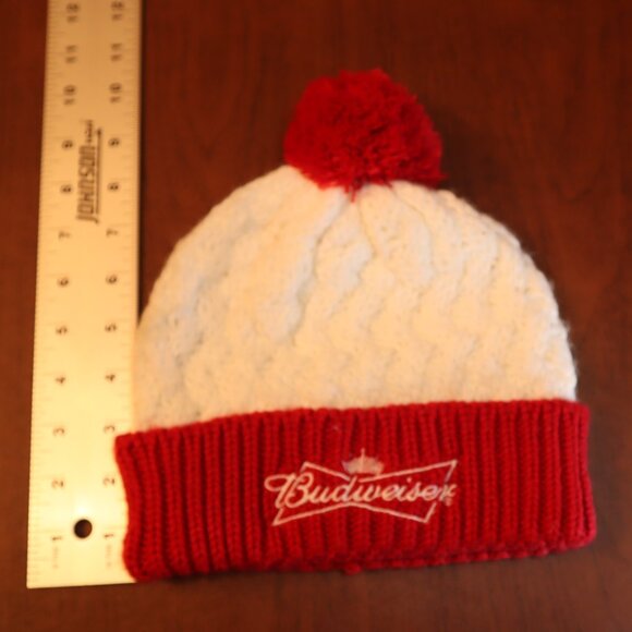 Budweiser Red & Cream Knit Beanie Pom Hat – St. Louis Flagship Purchase - Picture 2 of 4